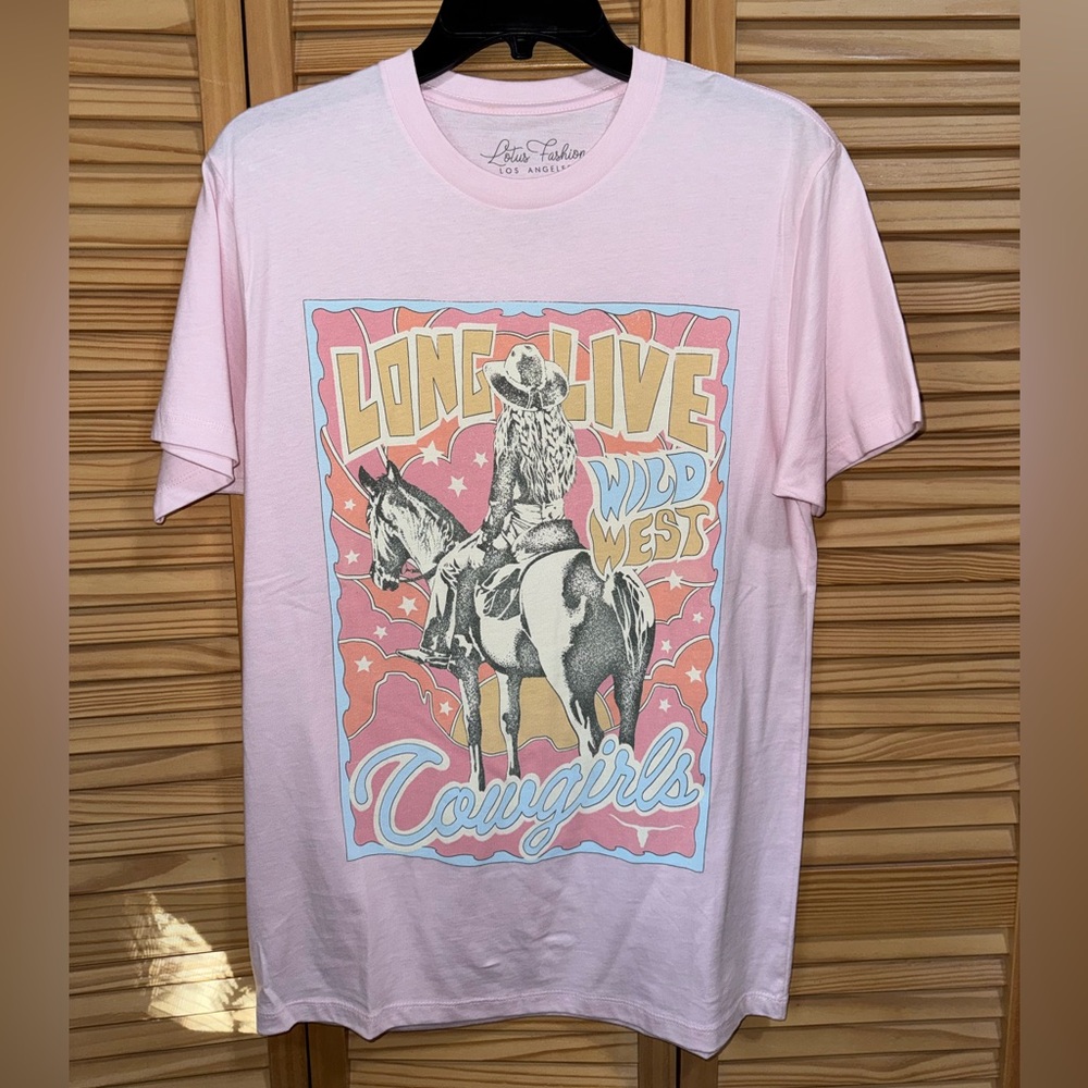 Pink Graphic Tee with Western Design